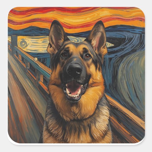 Expressionist Angst Painting German Shepherd スクエアシール (正面)
