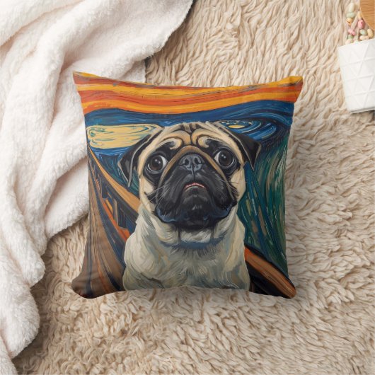 Expressionist Angst Painting–Inspired Pug Art クッション (ブランケット)