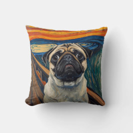 Expressionist Angst Painting–Inspired Pug Art クッション