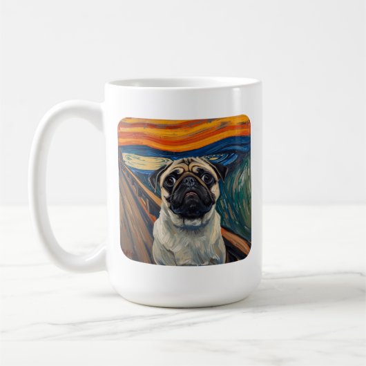 Expressionist Angst Painting–Inspired Pug Art コーヒーマグカップ (左)