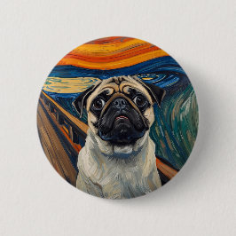 Expressionist Angst Painting–Inspired Pug Art 缶バッジ