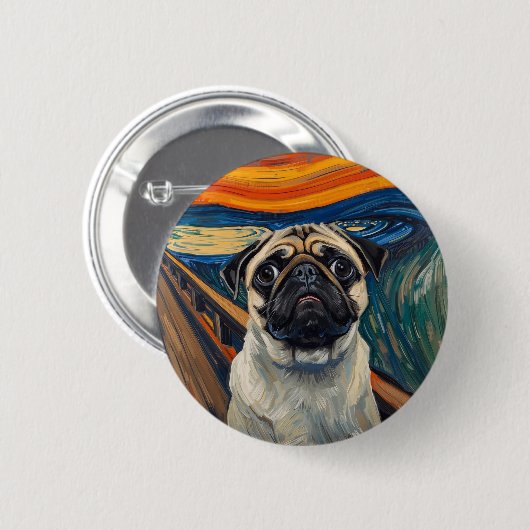 Expressionist Angst Painting–Inspired Pug Art 缶バッジ (正面&裏面)