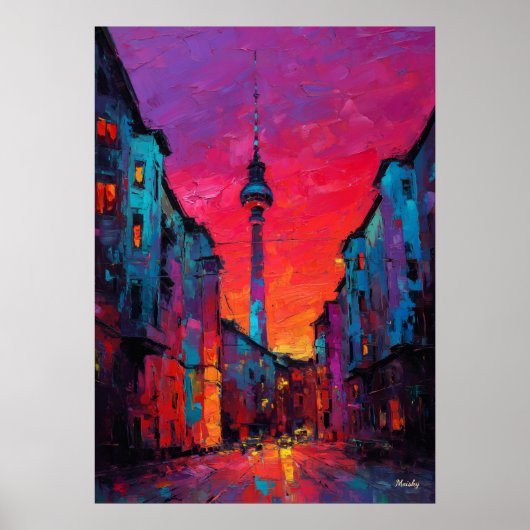 Expressionist Berlin Skyline Colorful Urban City ポスター (正面)