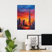 Expressionist Dubai Skyline Vibrant Modern City ポスター (ホームオフィス)