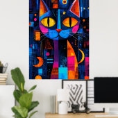 Expressionist Geometry Cat Poster - 鮮やか Art ポスター (ホームオフィス)