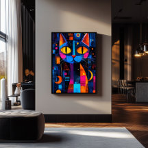 Expressionist Geometry Cat Poster - 鮮やか Art