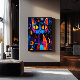Expressionist Geometry Cat Poster - 鮮やか Art ポスター