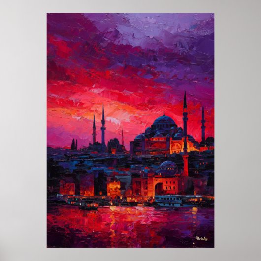 Expressionist Istanbul Skyline Vibrant City ポスター (正面)