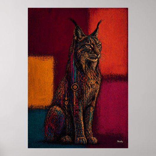 Expressionist Lynx in Color Fields Abstract Poster ポスター (正面)