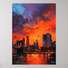 Expressionist New York Skyline Vibrant Urban City ポスター