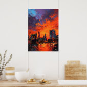 Expressionist New York Skyline Vibrant Urban City ポスター (キッチン)