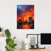 Expressionist New York Skyline Vibrant Urban City ポスター (ホームオフィス)