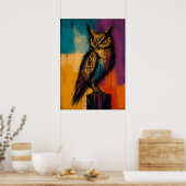 Expressionist Owl in Color Fields Abstract Poster ポスター (キッチン)