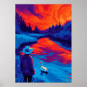 Expressionist River Sunset Contemplation Art ポスター (正面)