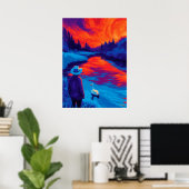 Expressionist River Sunset Contemplation Art ポスター (ホームオフィス)