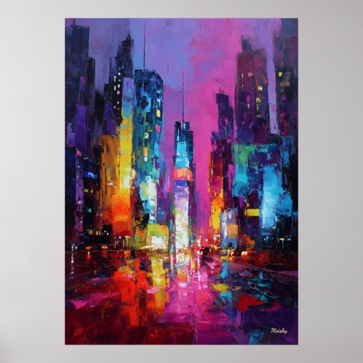Expressionist Tokyo Skyline Neon Night Cityscape ポスター (正面)