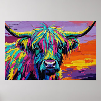 Expressionist Vibrant Colorful Cow ポスター