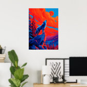 Expressionist Wolf Under Crimson Moon Wall Art ポスター (ホームオフィス)