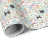 Expressive Cat Faces Christmas Santa Hats & Antler ラッピングペーパー (ロールコーナー)