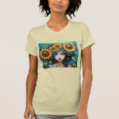 Expressive Girl's Face With Sunflowers Tシャツ (正面)
