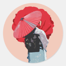Expressivo Vermelho Kimono Japonês Arte Digital ラウンドシール