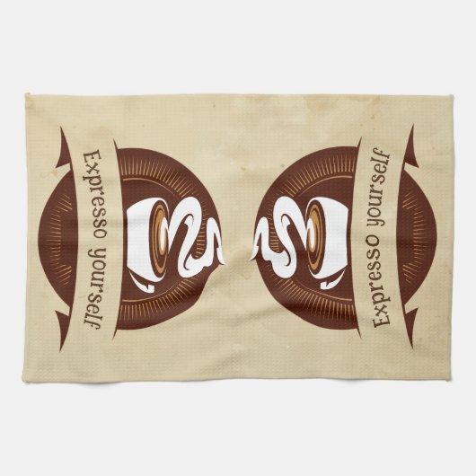 Expresso Yourselfおもしろいコーヒーキッチン引用文 キッチンタオル (横)