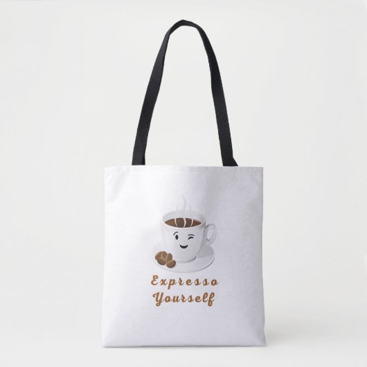 Expresso Yourself – Funny Smiling Coffee Tee トートバッグ (正面)