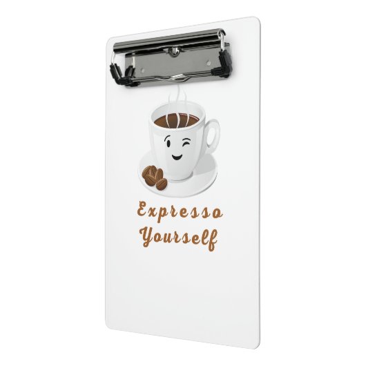 Expresso Yourself – Funny Smiling Coffee Tee ミニクリップボード (アングル2)