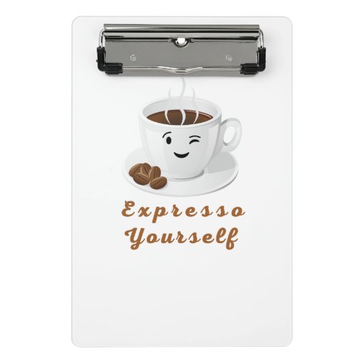 Expresso Yourself – Funny Smiling Coffee Tee ミニクリップボード (正面)