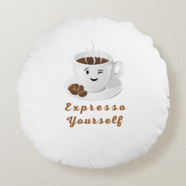 Expresso Yourself – Funny Smiling Coffee Tee ラウンドクッション