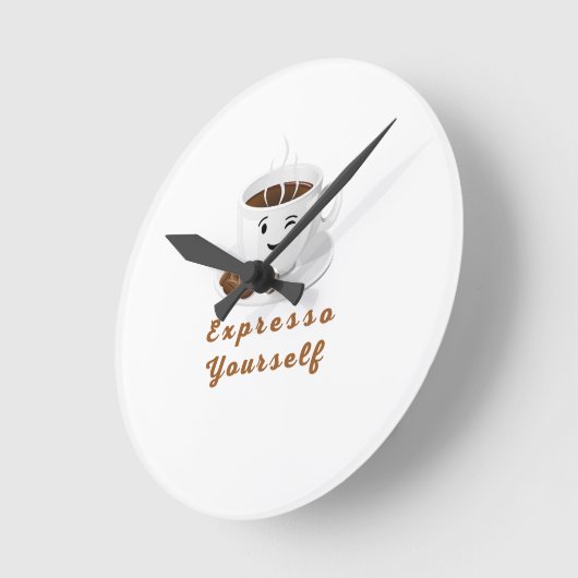 Expresso Yourself – Funny Smiling Coffee Tee ラウンド壁時計 (傾斜)