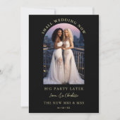 Exquisite Arch Photo Frame in Black Eloped 招待状 (正面)