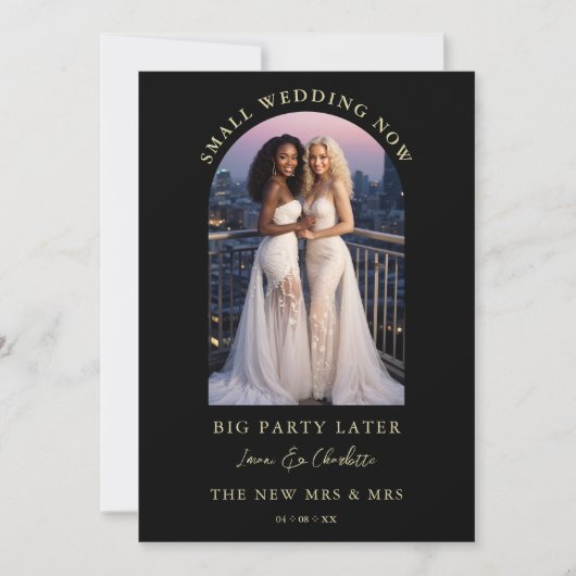 Exquisite Arch Photo Frame in Black Eloped  招待状 (正面)