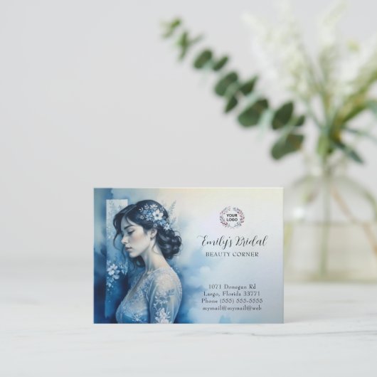 Exquisite Beautiful Bride In Blue Bridal Business 名刺 (スタンド正面)