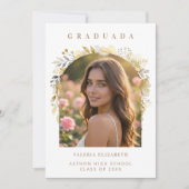 Exquisite Beige Graduate Cap Floral Arch Photo 招待状 (正面)