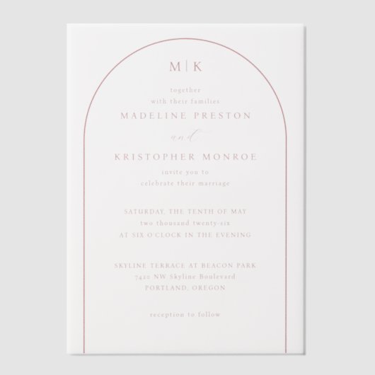 Exquisite Black Calligraphy With Arched Design ベラム紙招待状 (正面)