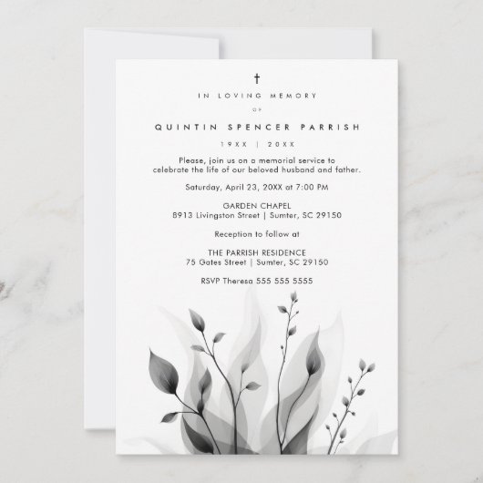 Exquisite Black & White Overlapping Leaves flowers 招待状 (正面)