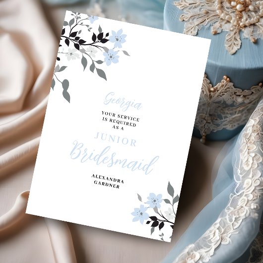 Exquisite Blue Floral Bunch Wedding Jr Bridesmaid 招待状