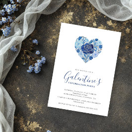 Exquisite Blue Floral Heart Galentine's Day Party  招待状