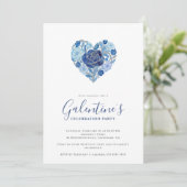 Exquisite Blue Floral Heart Galentine's Day Party 招待状 (スタンド正面)