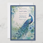 Exquisite Blue & Green Peacock Watercolor Photo  招待状 (正面)