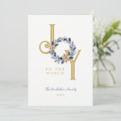 Exquisite Blue Tones & Faux Gold Christmas Wreath シーズンカード (スタンド正面)