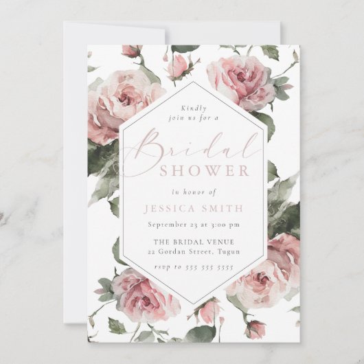 Exquisite Blush Floral Bridal Shower 招待状 (正面)