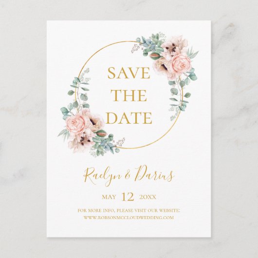 Exquisite Blush Floral | Save The Date Card インビテーションポストカード (正面)
