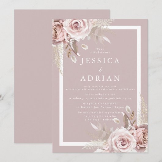 Exquisite Blush Polish language Wedding 招待状 (正面/裏面)