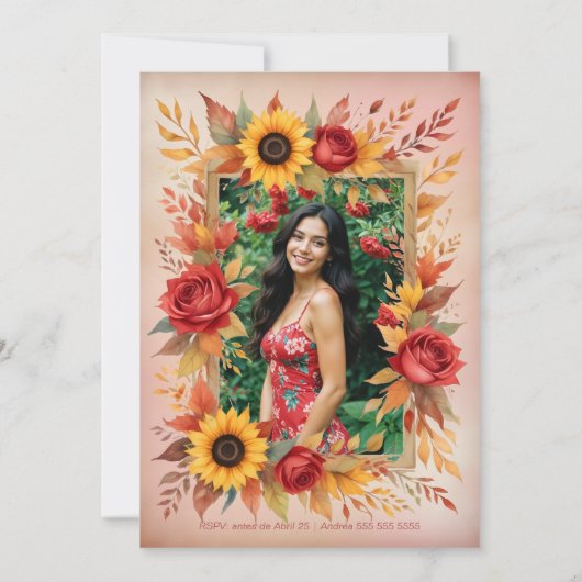 Exquisite Botanical Floral Frame Spanish Photo XVs 招待状 (裏面)