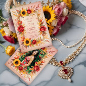 Exquisite Botanical Floral Frame Spanish Photo XVs 招待状