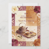 Exquisite Burgundy Oriental Tea Ceremony Wedding 招待状 (正面)