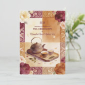 Exquisite Burgundy Oriental Tea Ceremony Wedding 招待状 (スタンド正面)