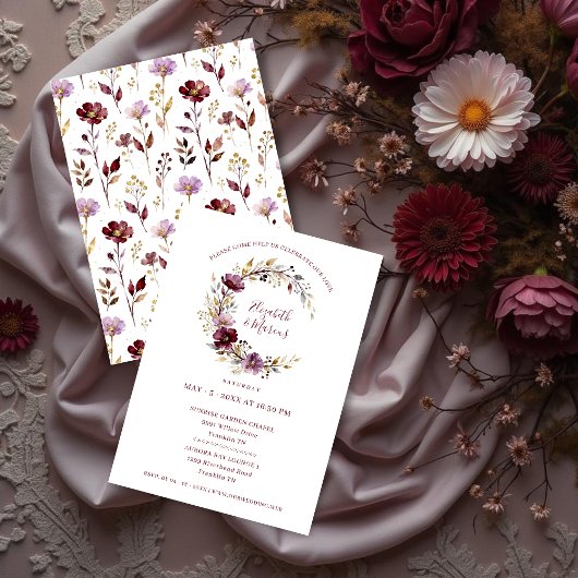 Exquisite Burgundy Wedding Floral Garland 招待状